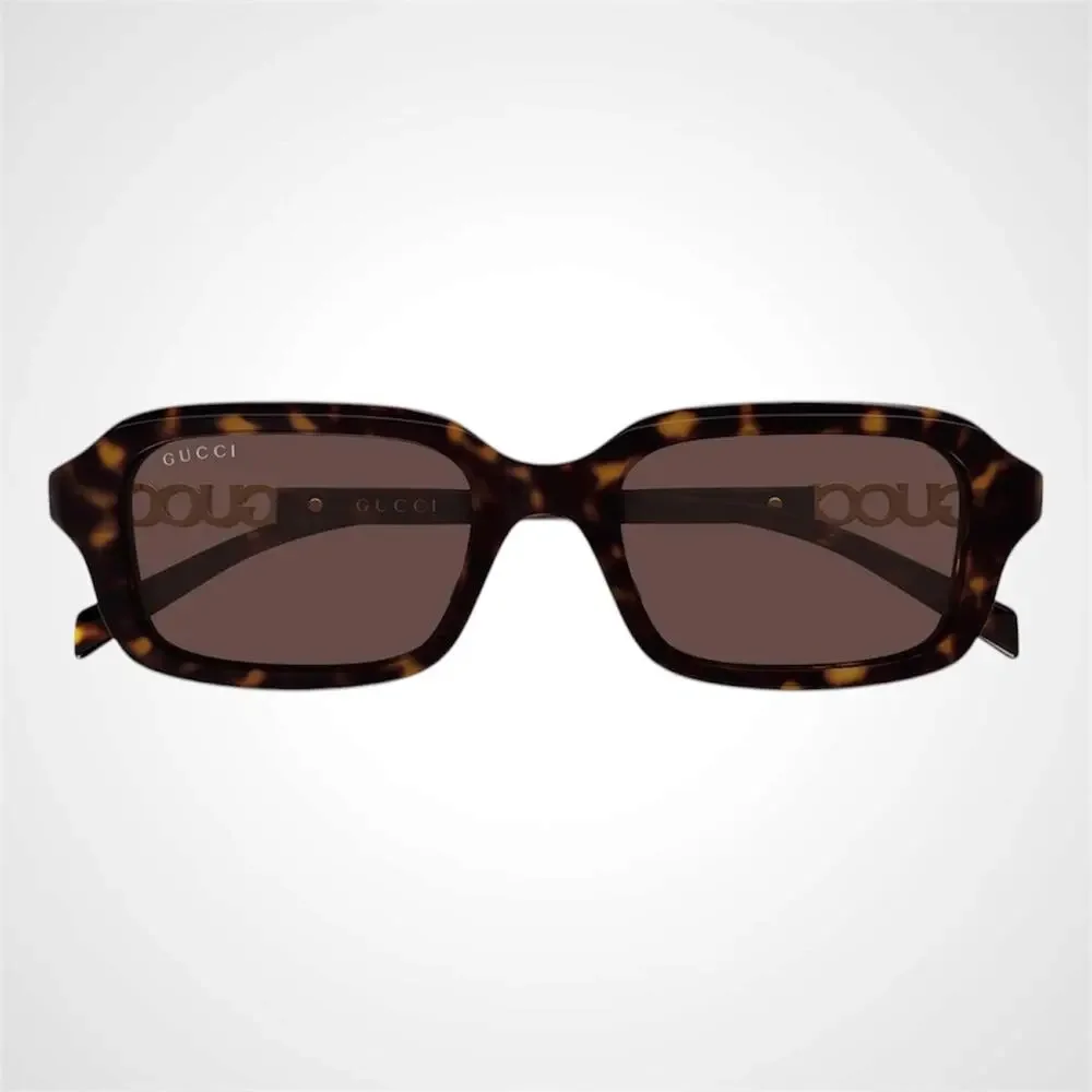 New GUCCI Sunglasses Brown Tortoise 50-18-140mm Rectangle Gold Metal Logo Womens